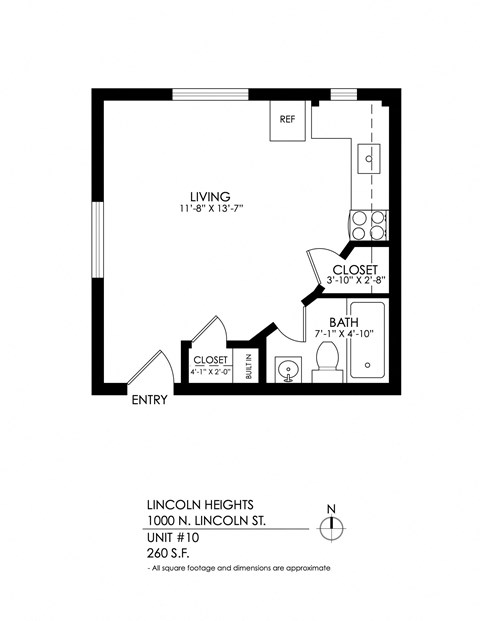 Floor plan for studio, 1 bath, 300 sqft